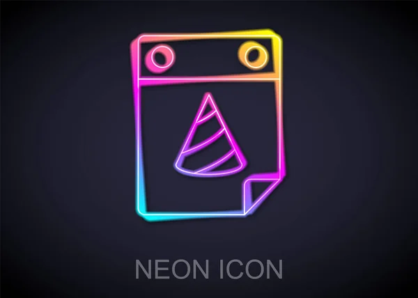 Ragyogó Neon Vonal Naptár Party Ikon Elszigetelt Fekete Háttérrel Eseményemlékeztető — Stock Vector