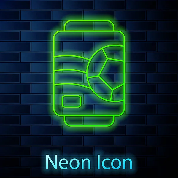 Zářící Neonová Čára Pivo Může Ikona Izolované Pozadí Cihlové Stěny — Stockový vektor