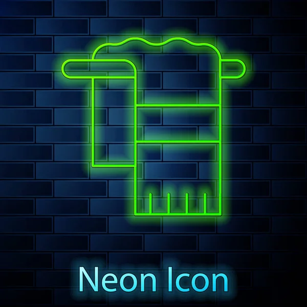 Glödande Neon Linje Handduk Hängare Ikon Isolerad Tegel Vägg Bakgrund — Stock vektor
