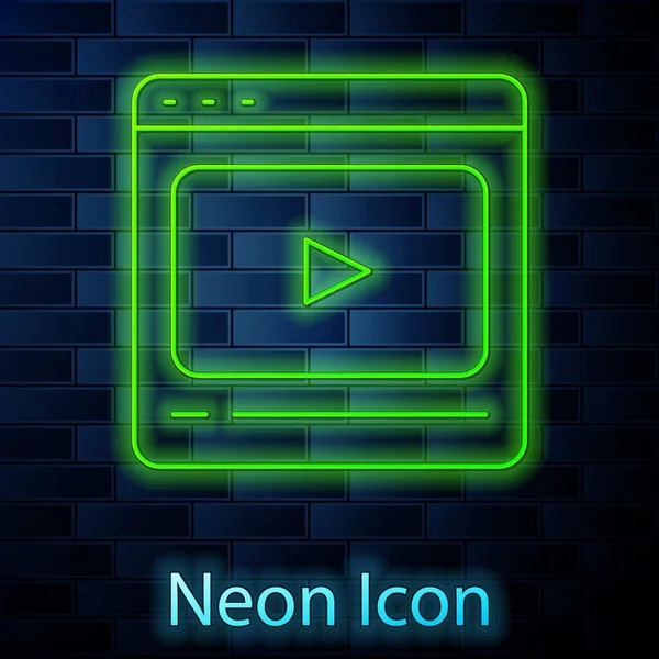 Linea Neon Incandescente Icona Video Gioco Online Isolato Sfondo Muro — Vettoriale Stock