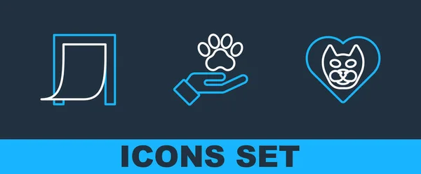 Set Line Heart Cat Door Pet Hands Animals Footprint Icon — Stock Vector