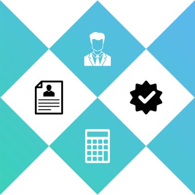 Özgeçmiş, Hesap Makinesi, takım elbiseli adam kullanıcısı ve işaretleme simgesini onayla ve işaretle. Vektör.