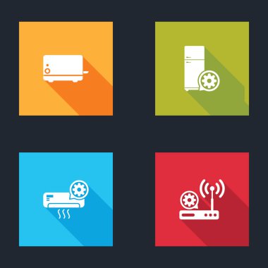 Tost makinesi, buzdolabı ayarı, klima, yönlendirici ve kablosuz ağ ikonu. Vektör.