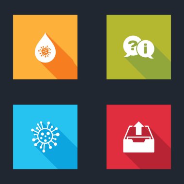 Kirli su damlası, Soru ve Ünlem, Bakteri ve Gelen Kutusu simgesini ayarla. Vektör.