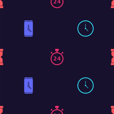 Saat, Alarm Uygulama Mobili, Kum Saati 24 saat ve Eski Kum Saati 'ni kusursuz şekilde ayarla. Vektör.