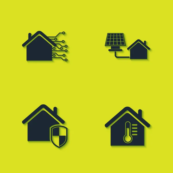 Ρυθμίστε Smart Σπίτι Θερμοκρασία Σπιτιού Υπό Προστασία Και Εικονίδιο Ηλιακό — Διανυσματικό Αρχείο