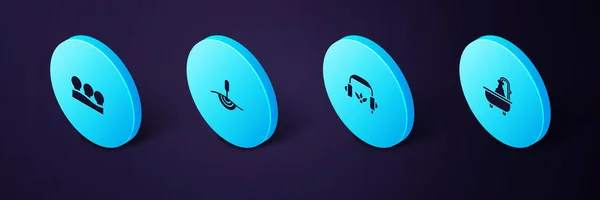 Σετ Ισομετρική Μπανιέρα Ακουστικά Για Διαλογισμό Θεραπεία Βελονισμού Και Εικονίδιο — Διανυσματικό Αρχείο