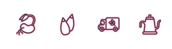 设定线Sprout 面粉卡车 种子和沃特灵可以图标 — 图库矢量图片
