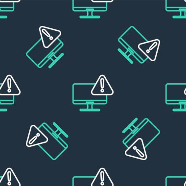 Ünlem simgesi simgesine sahip çizgi bilgisayar monitörü siyah arkaplanda izole edilmiş kusursuz desen. Uyarı mesajı akıllı telefon uyarısı. Vektör