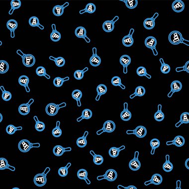 Çizgi büyüteç ve veri analiz simgesi siyah arkaplanda izole edilmiş kusursuz desen. Vektör