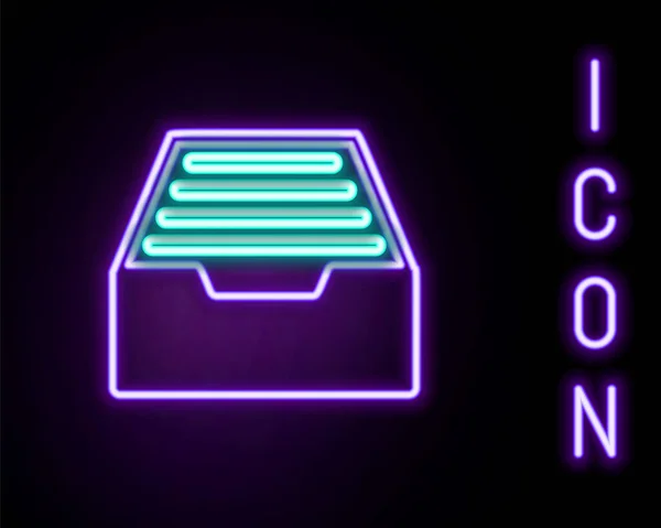 Linea Neon Luminosa Cassetto Con Icona Dei Documenti Isolata Sfondo — Vettoriale Stock