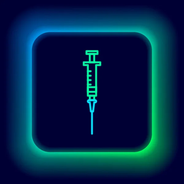 Ragyogó Neon Vonal Fecskendő Ikon Elszigetelt Fekete Háttérrel Vakcina Védőoltás — Stock Vector