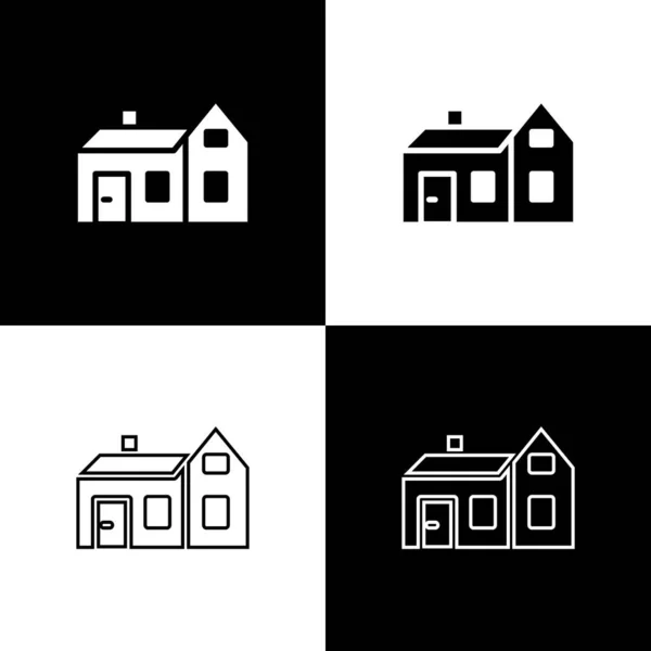 Set House Icon Isolated Black White Background Home Symbol Vector — Stock Vector