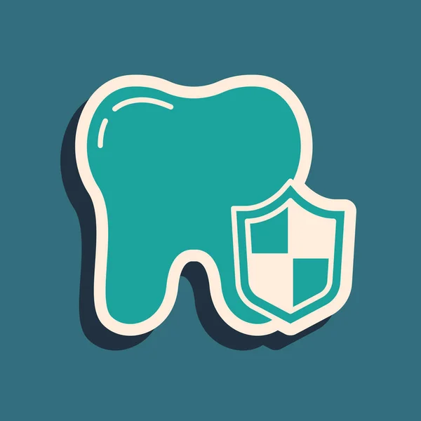 Зелена Піктограма Стоматологічного Захисту Ізольована Зеленому Фоні Зуб Логотипі Щита — стоковий вектор