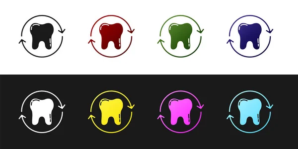 黒と白の背景に分離歯のホワイトニングコンセプトアイコンを設定します 歯科クリニックや歯科医療センターの歯のシンボル ベクトル — ストックベクタ