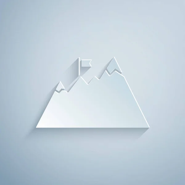 Papier Découpé Montagnes Avec Drapeau Sur Icône Supérieure Isolé Sur — Image vectorielle