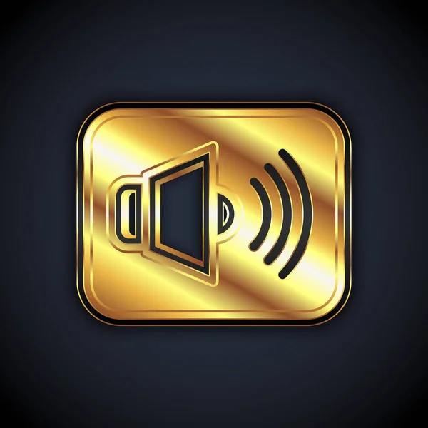 Lautstärke Des Goldenen Lautsprechers Audiosymbol Medienmusik Symbol Isoliert Auf Schwarzem — Stockvektor