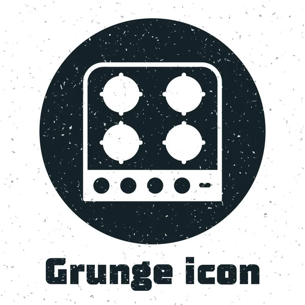 Grunge Icône Cuisinière Gaz Isolé Sur Fond Blanc Plaque Cuisson — Image vectorielle