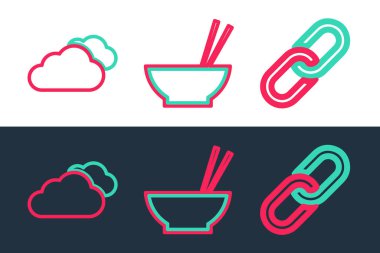 Hat zinciri, bulut ve yemek çubuğu ikonlu bowling. Vektör