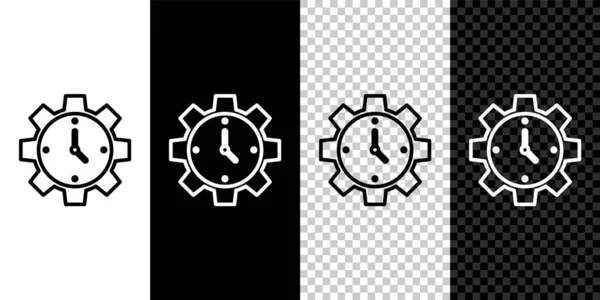 Встановити Піктограму Керування Часом Чорно Білому Тлі Годинник Значок Передач — стоковий вектор