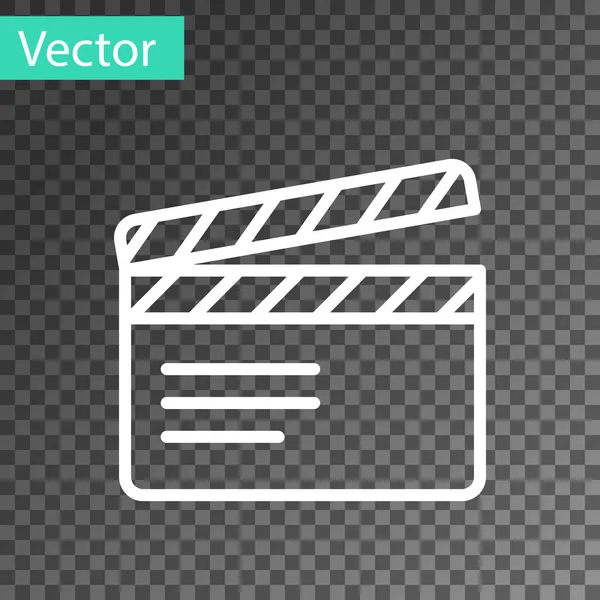 Bílá Čára Film Tleskání Ikona Izolované Průhledném Pozadí Filmová Tabule — Stockový vektor