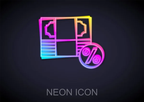 Linea Neon Incandescente Icona Money Percent Isolata Sfondo Nero Segno — Vettoriale Stock