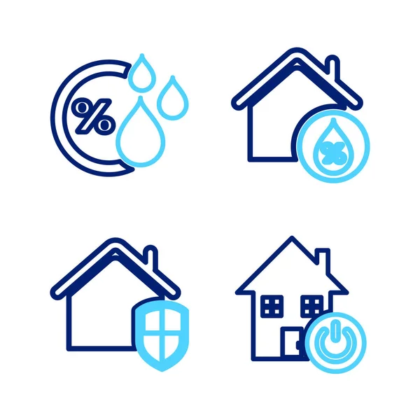 stock vector Set line Smart home, House under protection, humidity and Humidity icon. Vector