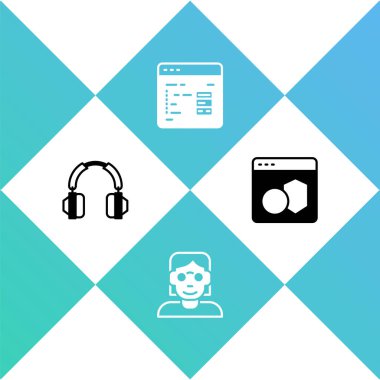 Kulaklığı, Hacker 'ı veya kodcuyu, Yazılım ve simgeyi ayarla. Vektör