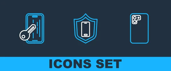 Set Line Smartphone Glass Screen Protector Mobile Shield Icon Vector — Stock Vector