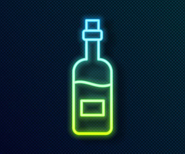 Parlayan neon hattı. Siyah arka planda izole edilmiş şarap ikonu. Vektör.