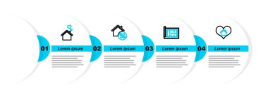 House 'u kalp şeklindeki plan perkant ve ikon ile ayarla. Vektör.