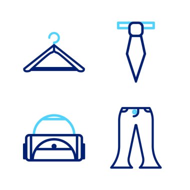 Sıralı Pantolon Spor Torbası Kravat ve Askı giysi ikonu. Vektör.