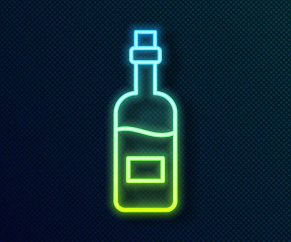 Glödande Neon Line Flaska Vin Ikon Isolerad Svart Bakgrund Vektor — Stock vektor