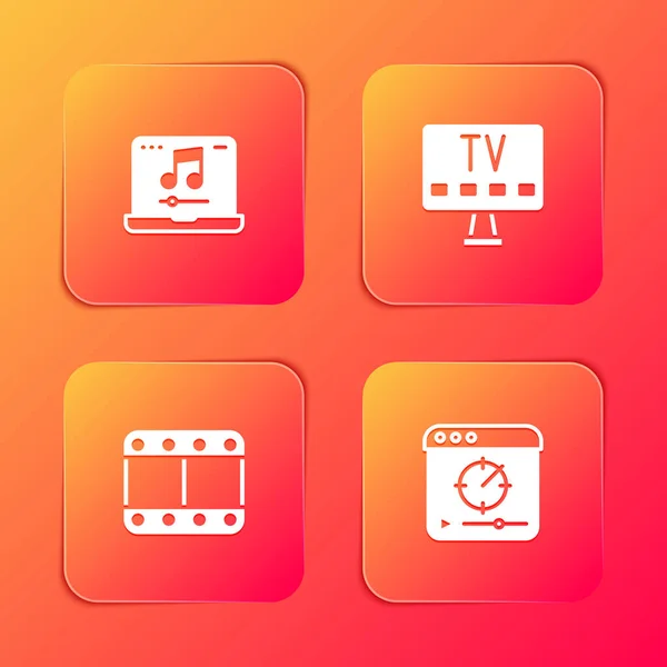 Set Laptop Music Smart Play Video Online Play Icon Vector — 스톡 벡터