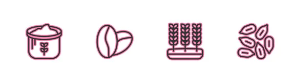 Набор Линии Мешок Муки Пшеницы Кофейных Зерен Иконка Семени Вектор — стоковый вектор