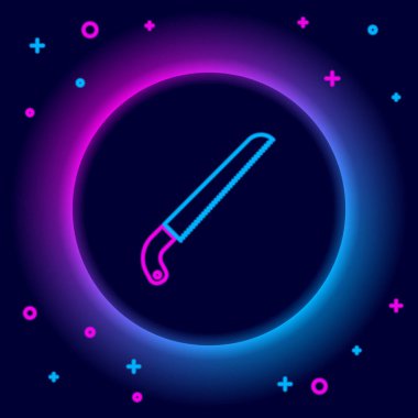 Parlayan neon hattı Garden siyah arkaplanda izole edilmiş bir simge gördü. Renkli taslak konsepti. Vektör