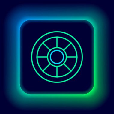 Parlayan neon hattı siyah arkaplanda güvenli simge. Kapı, şifreli bir banka kasası. Güvenilir Veri Koruma. Renkli taslak konsepti. Vektör