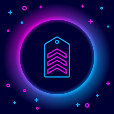 Parlayan neon çizgisi simgesi siyah arkaplanda izole edildi. Askeri rozet işareti. Renkli taslak konsepti. Vektör