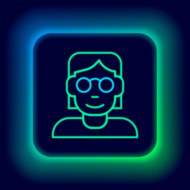 Parlayan neon hattı Hacker veya kodlayıcı simgesi siyah arkaplanda izole edildi. Programcı geliştirici kod üzerinde çalışıyor, kodlama, test, hata ayıklama, analiz. Renkli taslak konsepti. Vektör