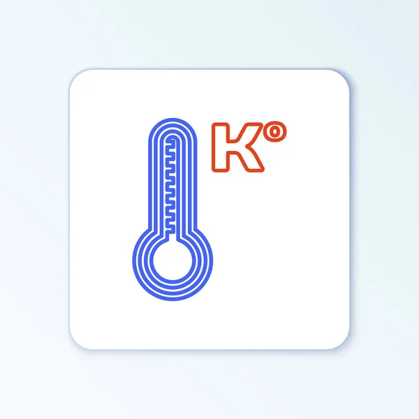 ライン気象温度計は 白い背景に隔離された熱と冷たいアイコンを測定します 温度ケルヴィン カラフルなアウトラインコンセプト ベクトル — ストックベクタ