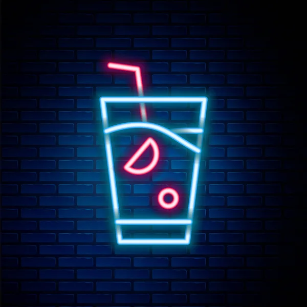 Leuchtende Neon Linie Frisches Smoothie Symbol Isoliert Auf Backsteinwand Hintergrund — Stockvektor
