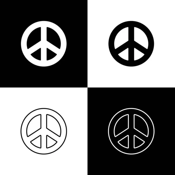Set Peace Icon Isolated Black White Background Hippie Symbol Peace — Stock Vector