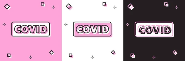 Conjunto Corona Virus Covid Icono Aislado Rosa Blanco Fondo Negro — Vector de stock