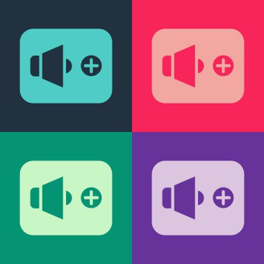 Pop Art Hoparlörünün sesi, ses sembolü, medya müzik ikonu renk arkaplanında izole. Vektör