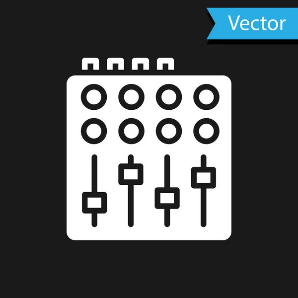 White Sound Mixer Controller Pictogram Geïsoleerd Zwarte Achtergrond Apparatuur Schuifknoppen — Stockvector