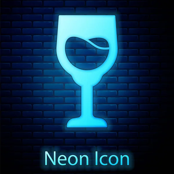 Glödande Neon Vin Glas Ikon Isolerad Tegel Vägg Bakgrund Vinägerskylt — Stock vektor