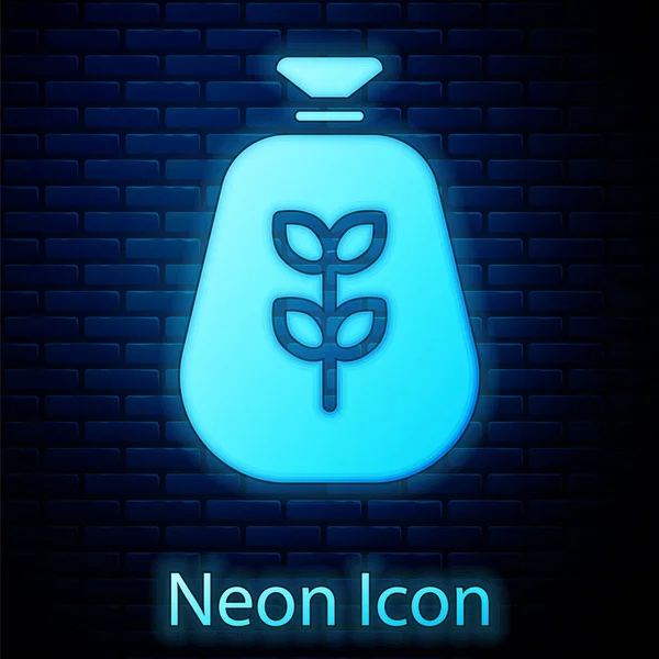 Leuchtende Neon Tasche Mit Mehl Symbol Isoliert Auf Backsteinwand Hintergrund — Stockvektor