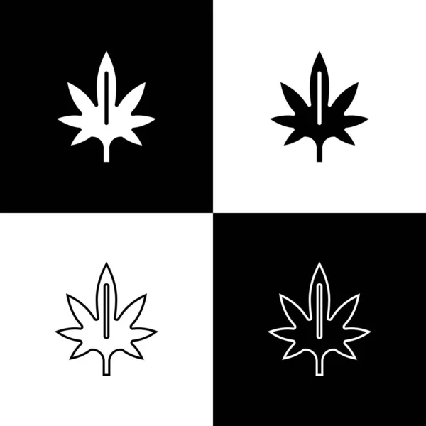 Set Medicinale Marihuana Cannabis Blad Pictogram Geïsoleerd Zwart Wit Achtergrond — Stockvector