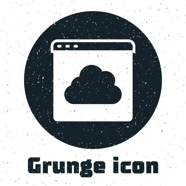 Grunge云技术数据传输和存储图标隔离在白色背景下 单色复古绘画 — 图库矢量图片