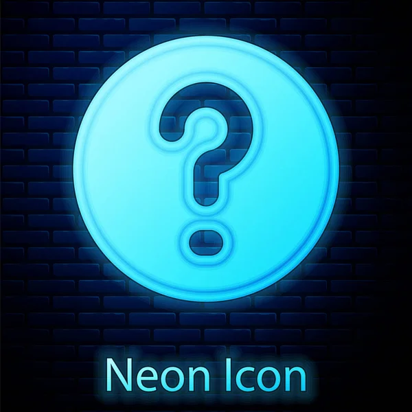 Glowing Neon Speech Bubbles Question Icon Isolated Brick Wall Background — Stock Vector